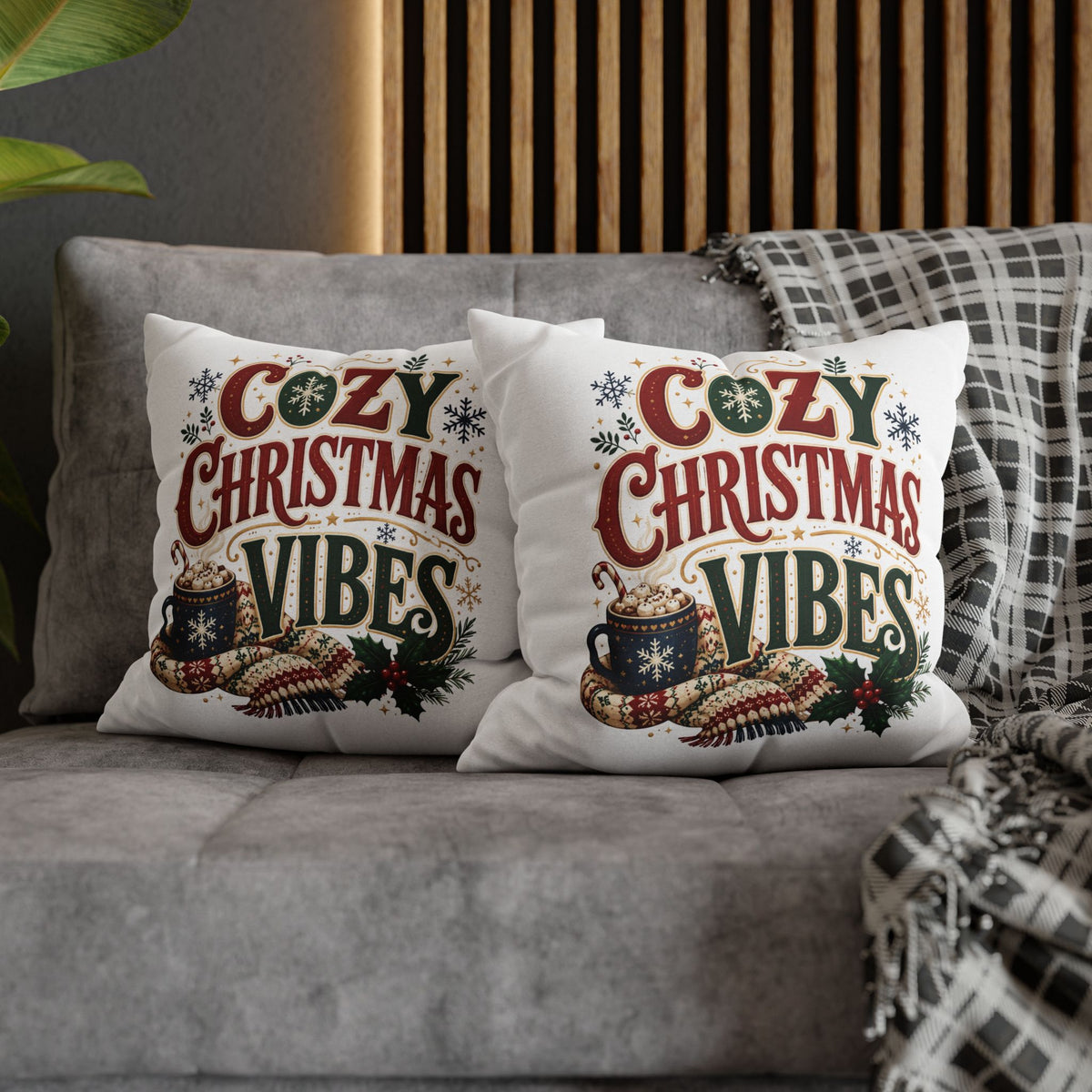 Christmas Pillowcase - "Cozy Christmas Vibes" Holiday Decorative Throw Pillowcase