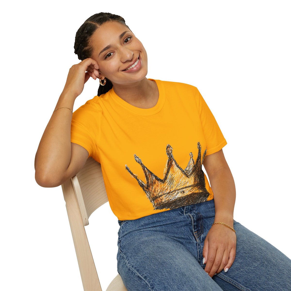 Crowned Sketch T‑Shirt — Hand‑Drawn Gold Crown Graphic Tee