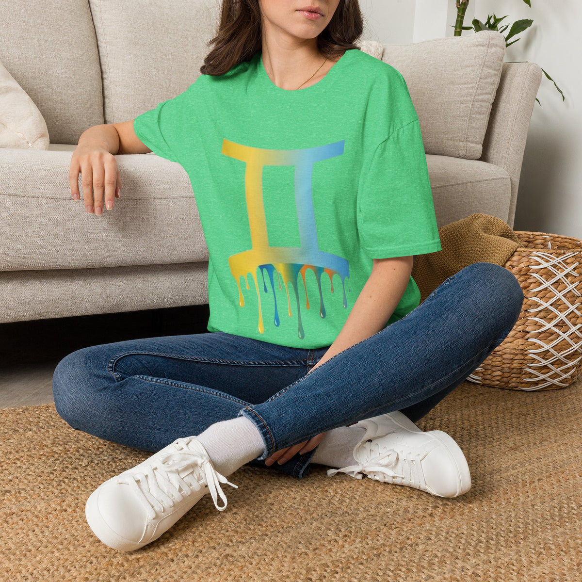 Gemini Drip Zodiac T-Shirt — Rainbow Gemini Symbol Tee