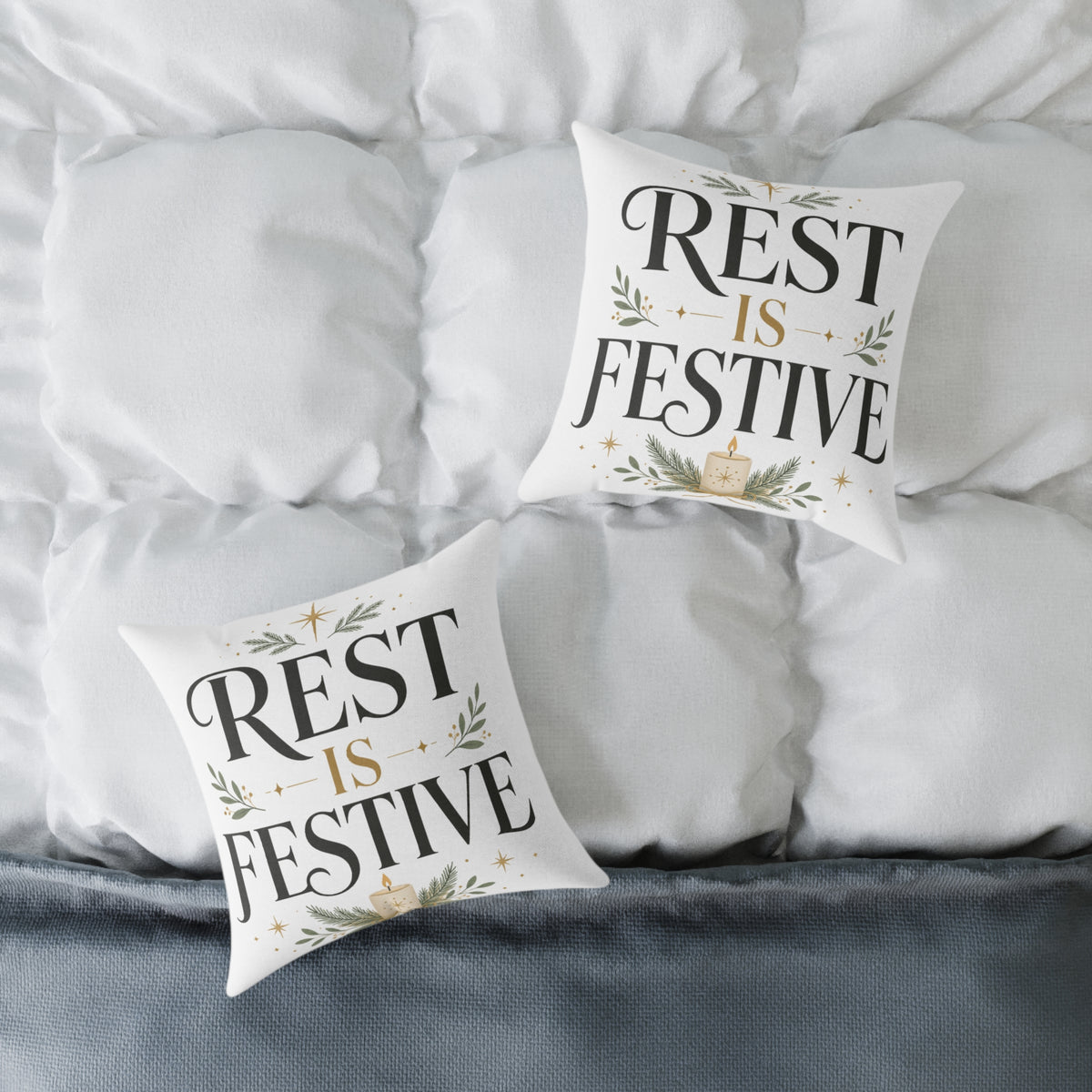 Modern Day Christmas Festive Rest Decorative Pillow – Holiday Throw Pillow with "Rest Is Festive" Design