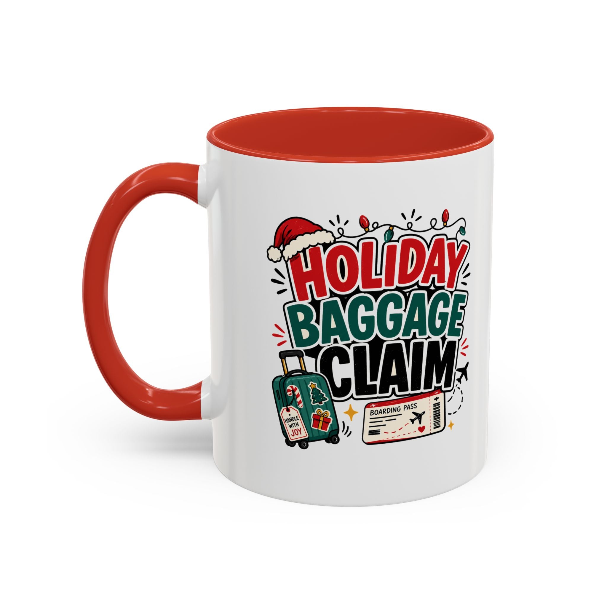 Modern Day Christmas Holiday Baggage Claim Coffee Mug — Funny Christmas Travel Gift (11/15oz)