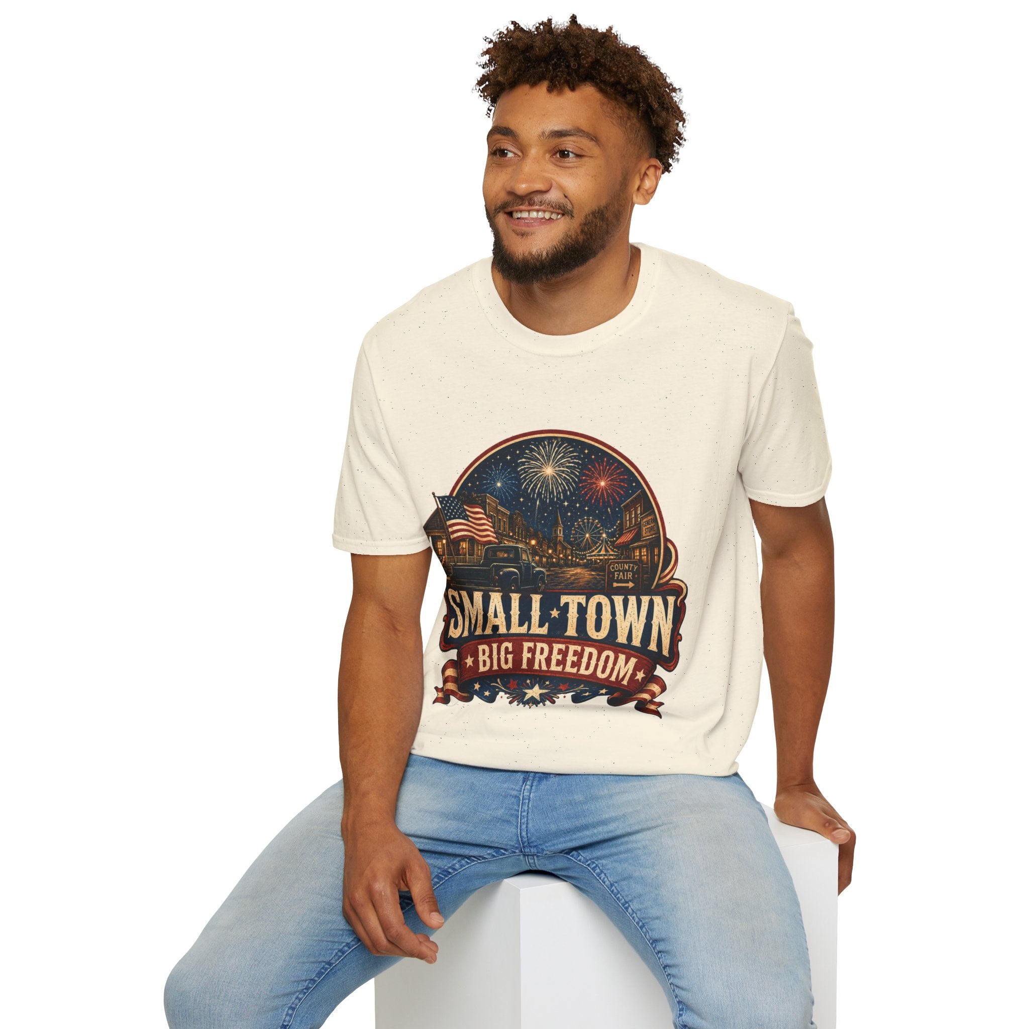 Small Town Big Freedom T-Shirt — Patriotic 4th of July Fireworks Tee