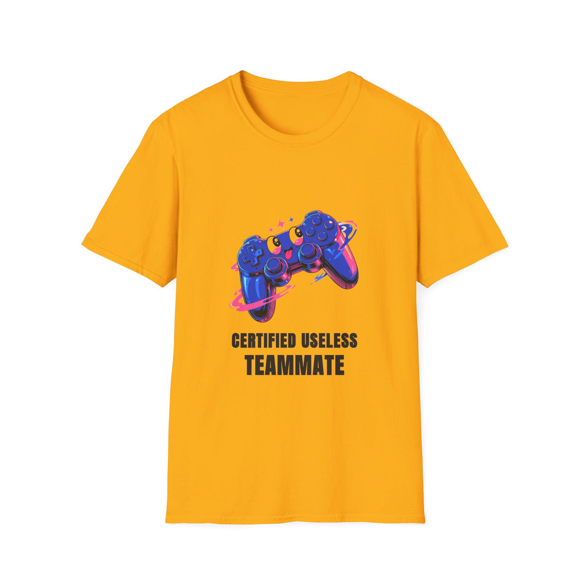 Certified Useless Teammate Gamer T-Shirt — Retro Neon Gamepad Tee - Trending Now - August 2026