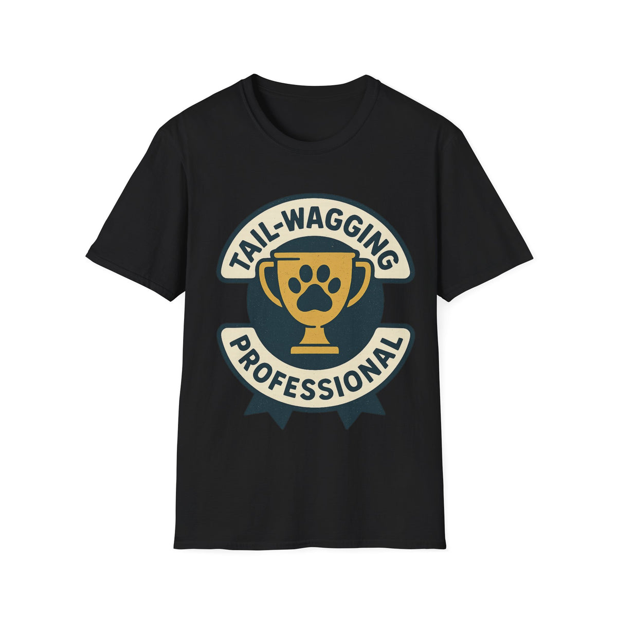 Tail-Wagging Professional Shield Tee - Funny Dog Walker Graphic T-Shirt - Trending Now - September 2026
