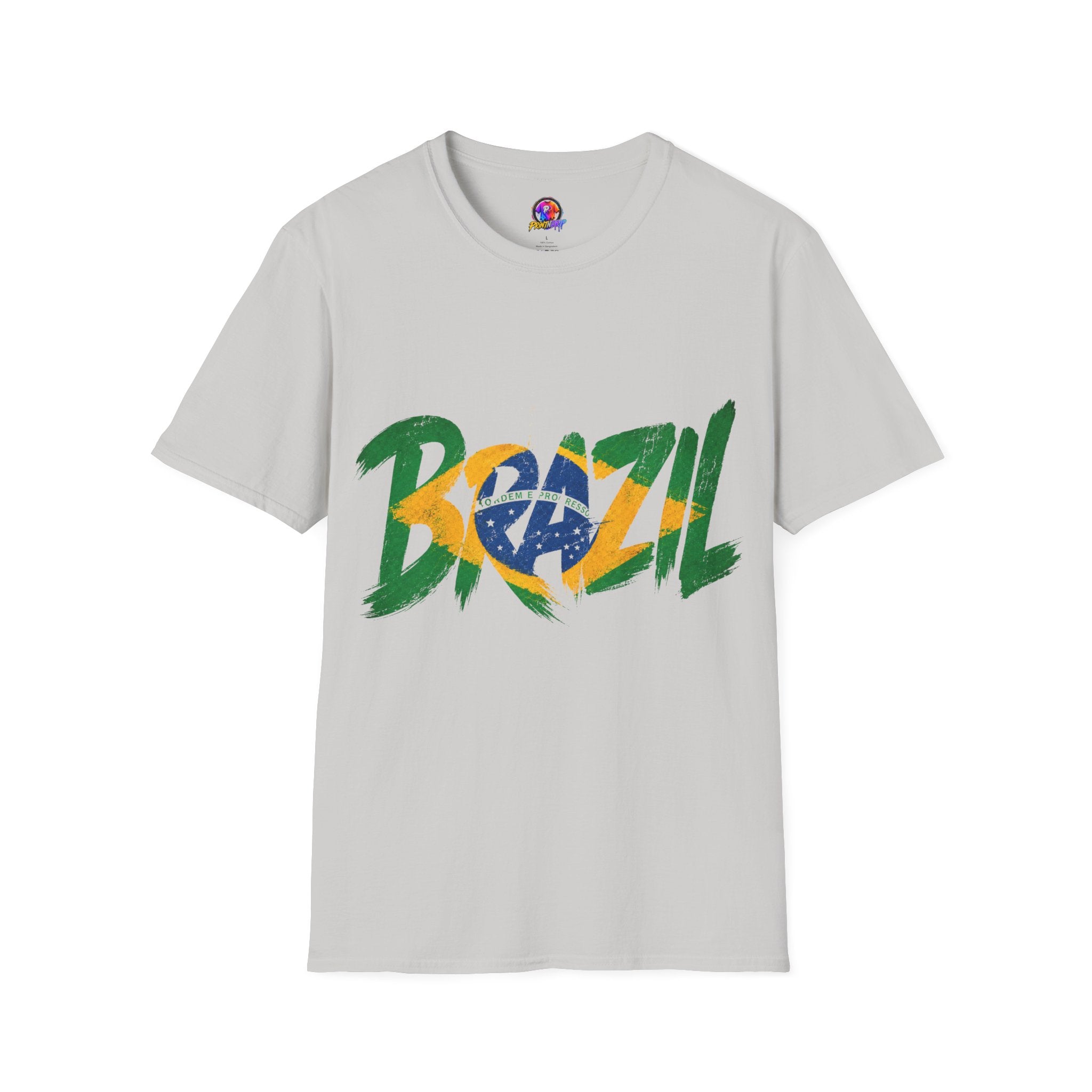 Brazil Flag Graphic T-Shirt — Bold Brazil Script with National Flag Motif