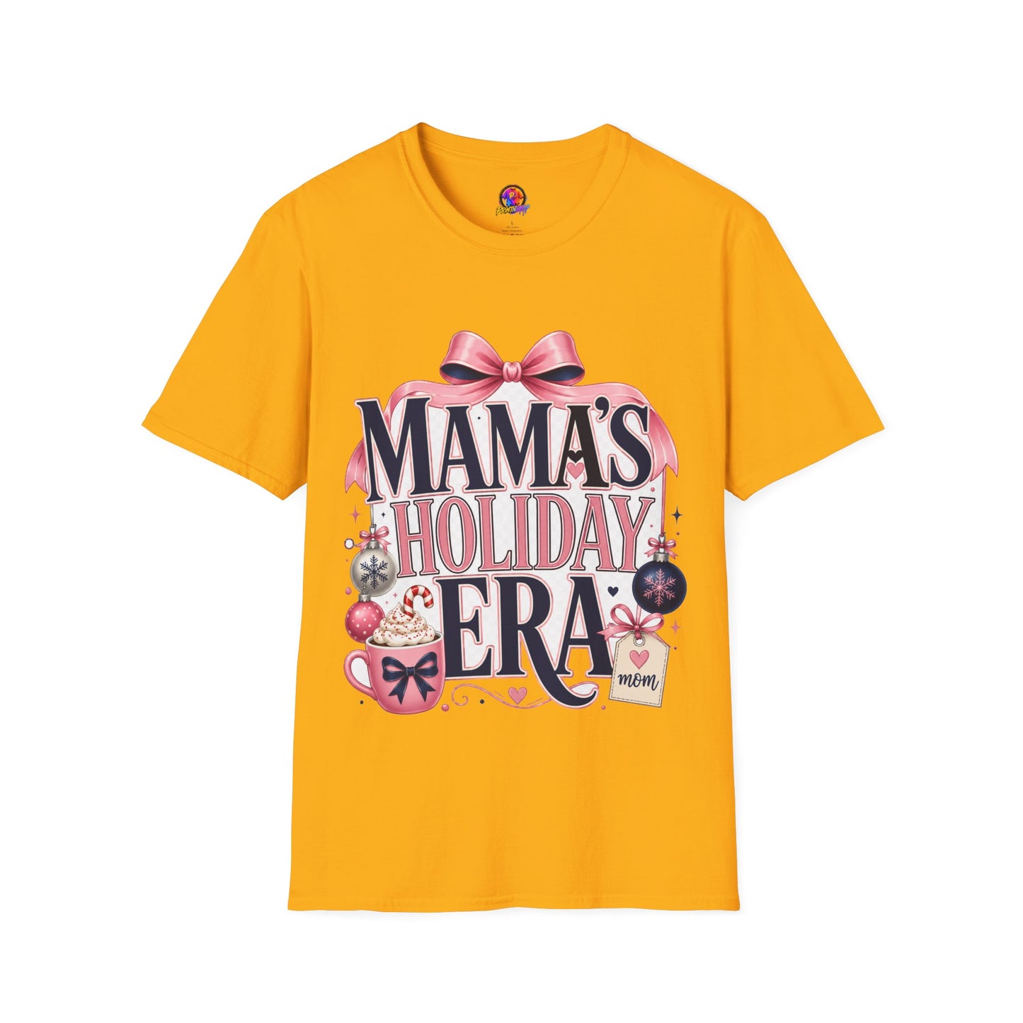 Mama's Holiday Era T-Shirt — Festive Pink Bow Christmas Tee for Moms
