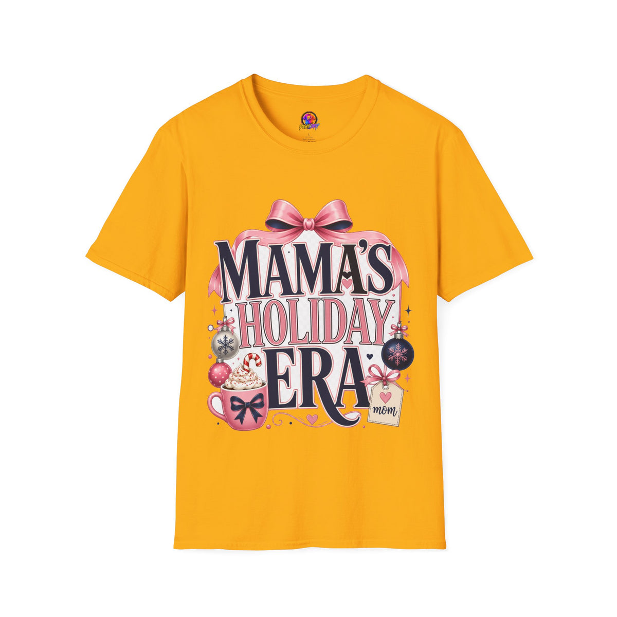 Mama's Holiday Era T-Shirt — Festive Pink Bow Christmas Tee for Moms