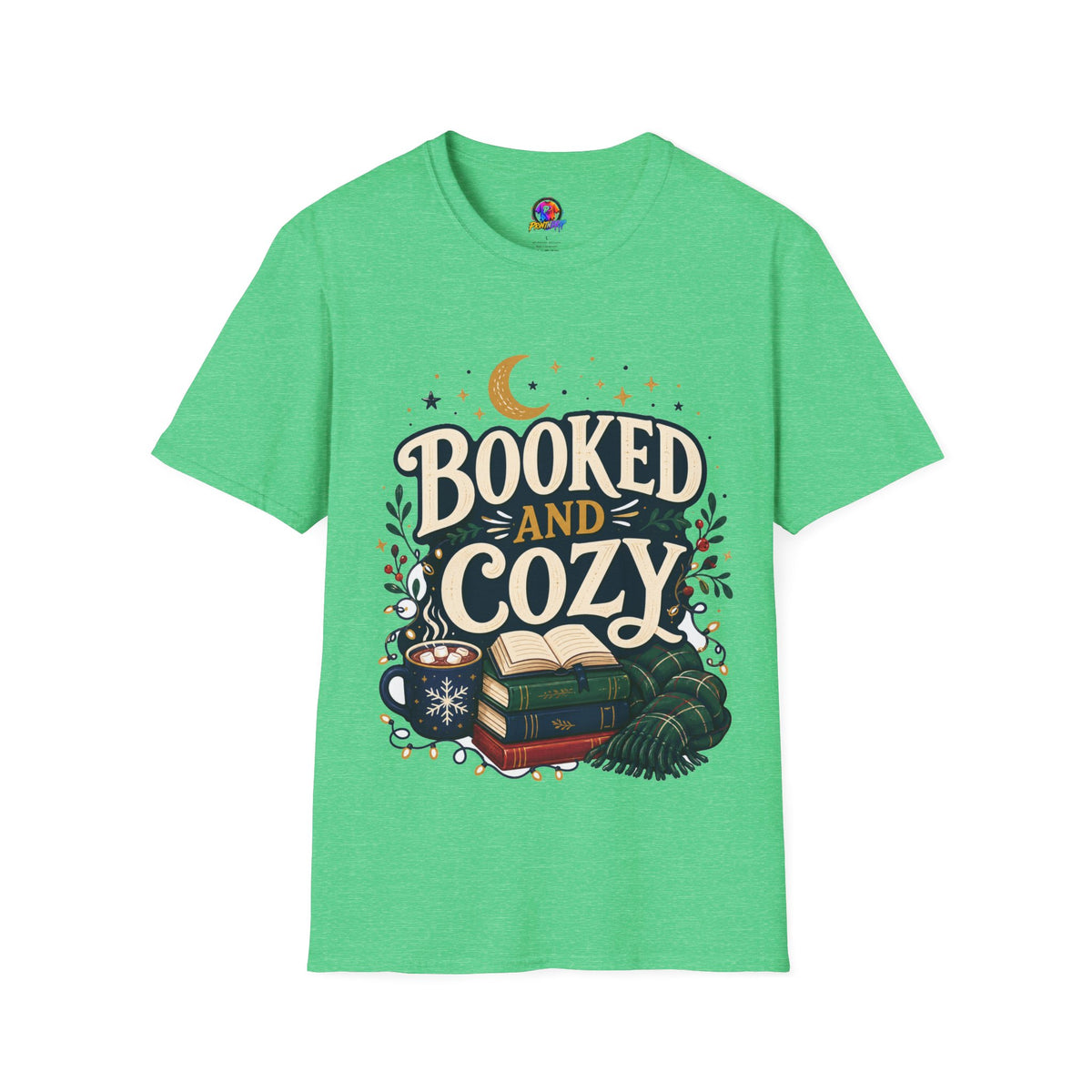 Booked and Cozy T-Shirt — Cozy Reading Graphic Tee (Books, Moon & Stars)