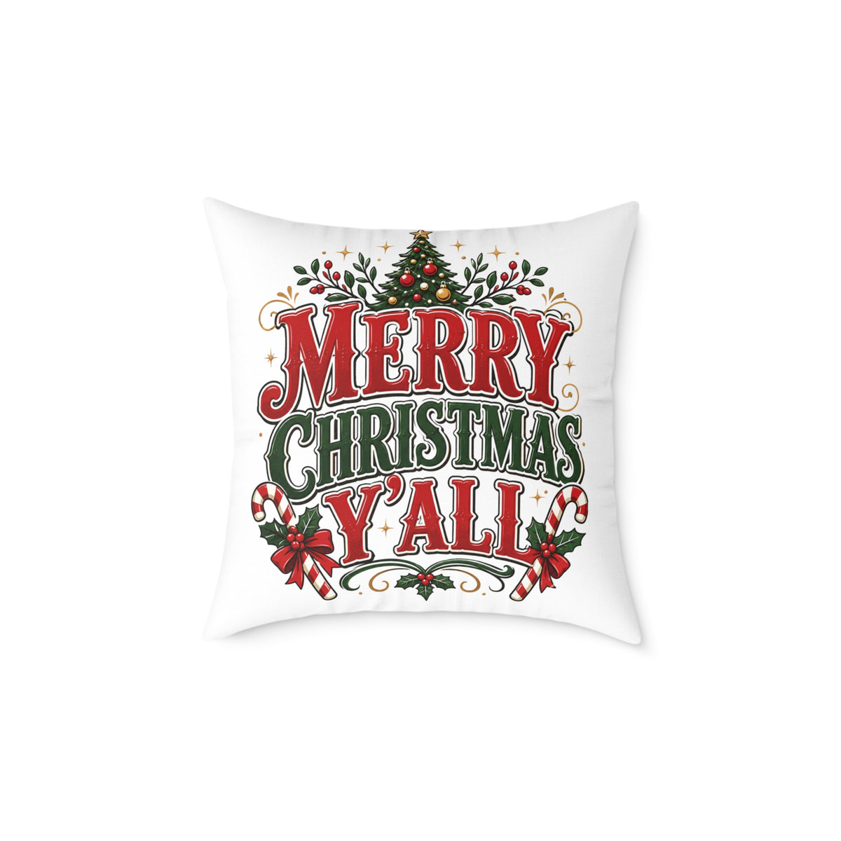 Merry Christmas Y'all Pillow — Festive Holiday Square Throw Pillow