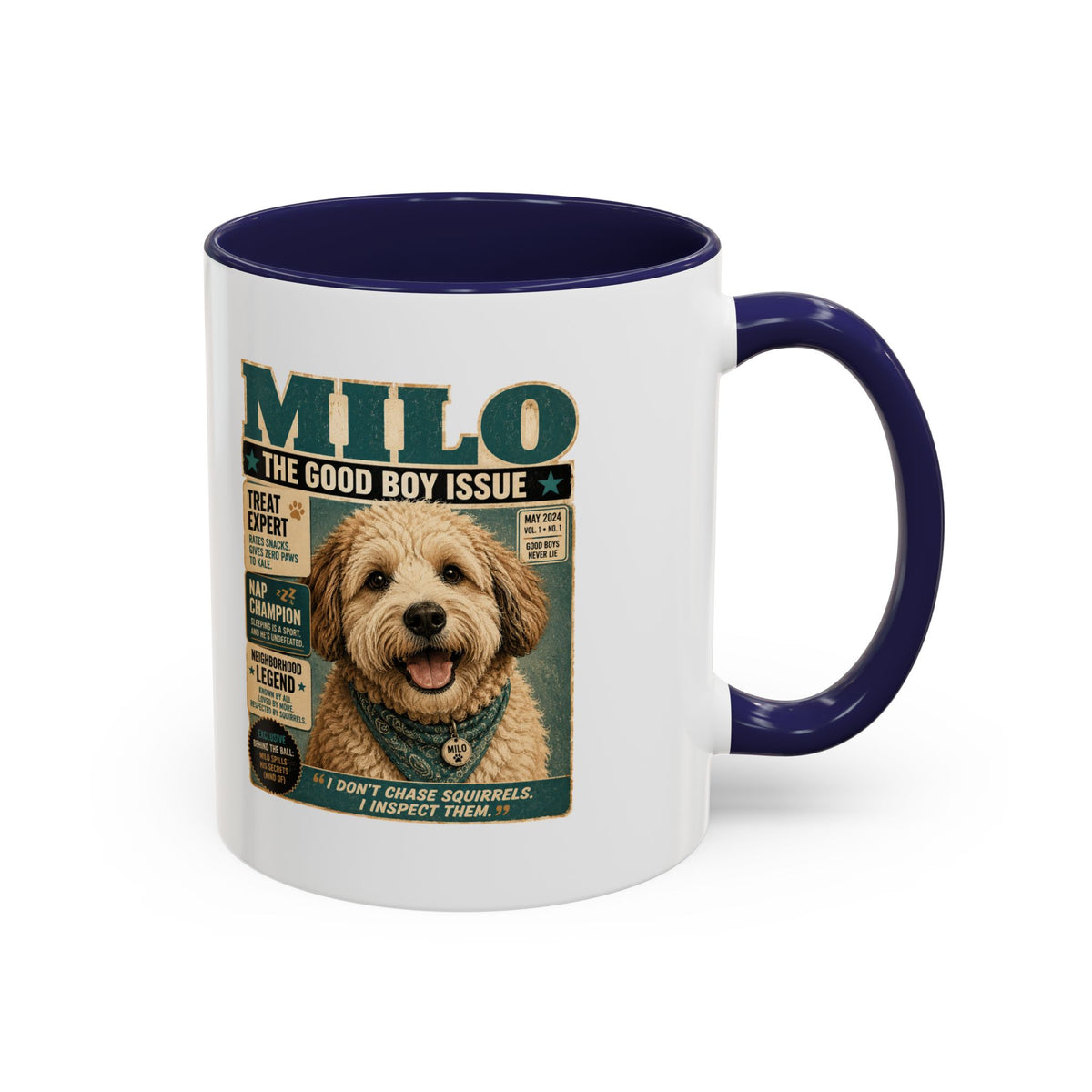Milo Bailey Dog Dad Mom Milo 'The Good Boy Issue' Accent Coffee Mug – Cute Dog Magazine Cover Design