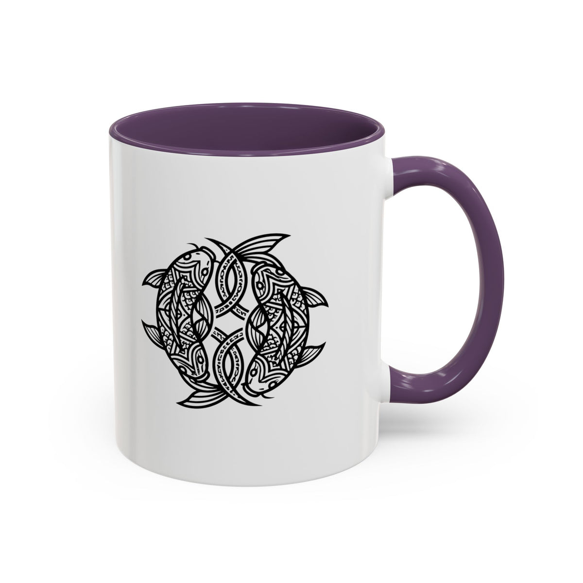 Pisces Zodiac Turtle Mandala Accent Coffee Mug – Black Interior & Handle, Intricate Tribal Sea Turtle Design