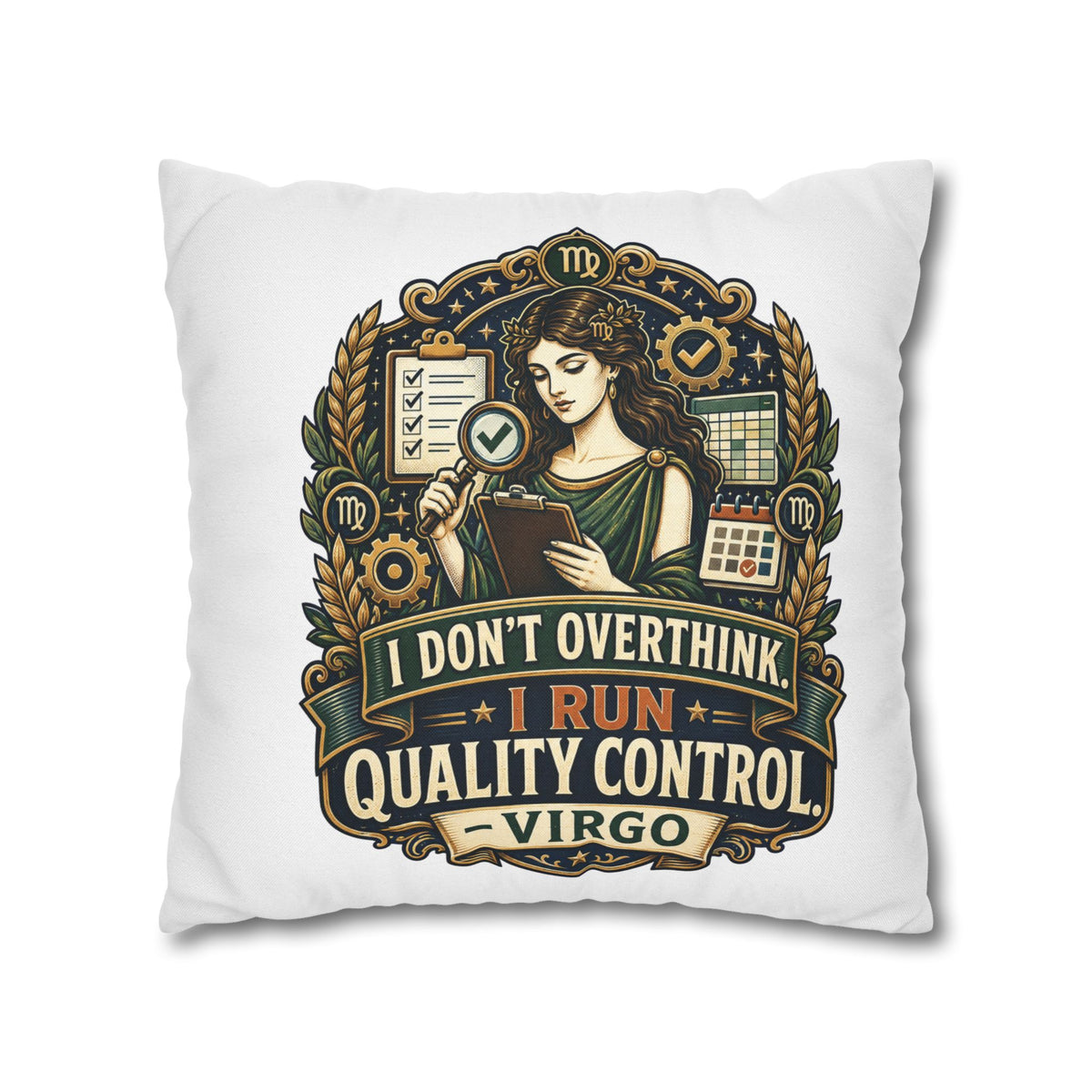 Virgo Quality Control Pillowcase — “I Don't Overthink, I Run Quality Control” Astrology Throw Pillowcase