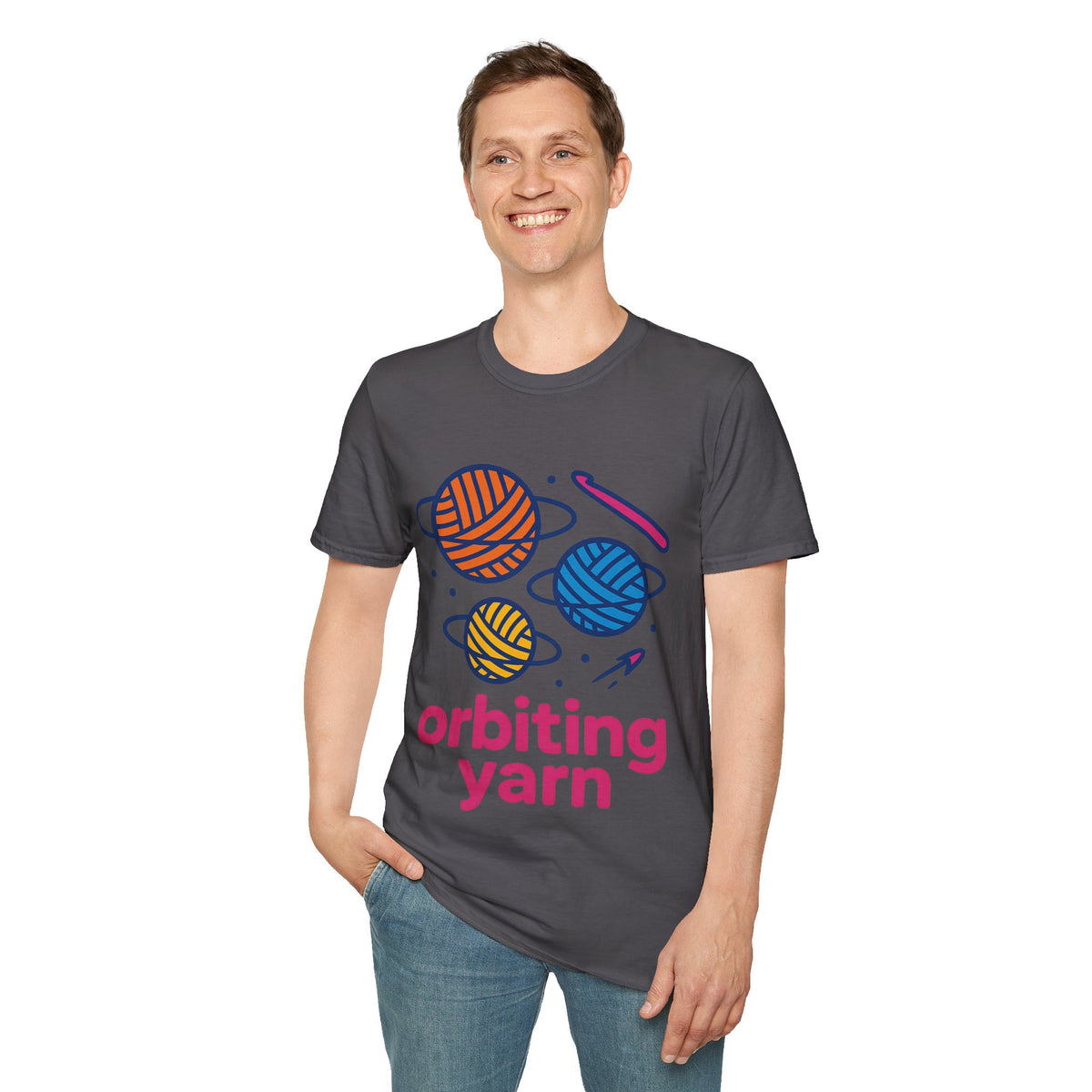 "Orbiting Yarn" Space Galaxy Crochet Graphic Tee - Funny Knitting Crafter White T-Shirt - Trending Now - September 2026