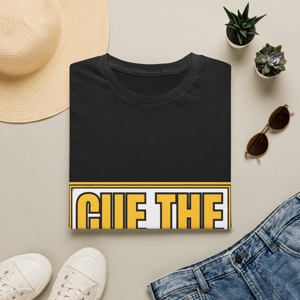 "Cue The Saxophone" Bold Yellow Typography Graphic Tee - Trending Now - September 2026