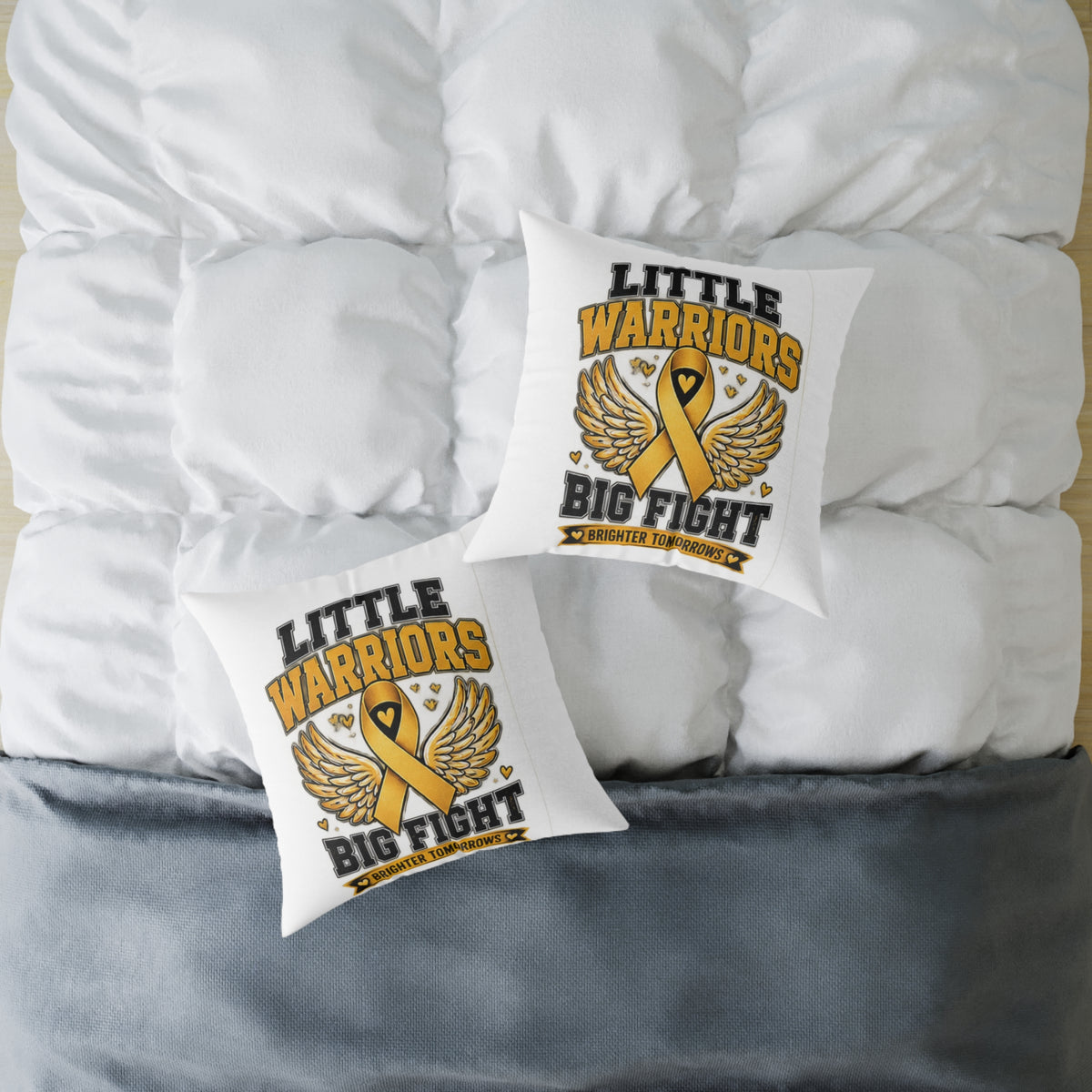 Child Cancer Awareness Pillow – "Little Warriors Big Fight" Square Throw Pillow