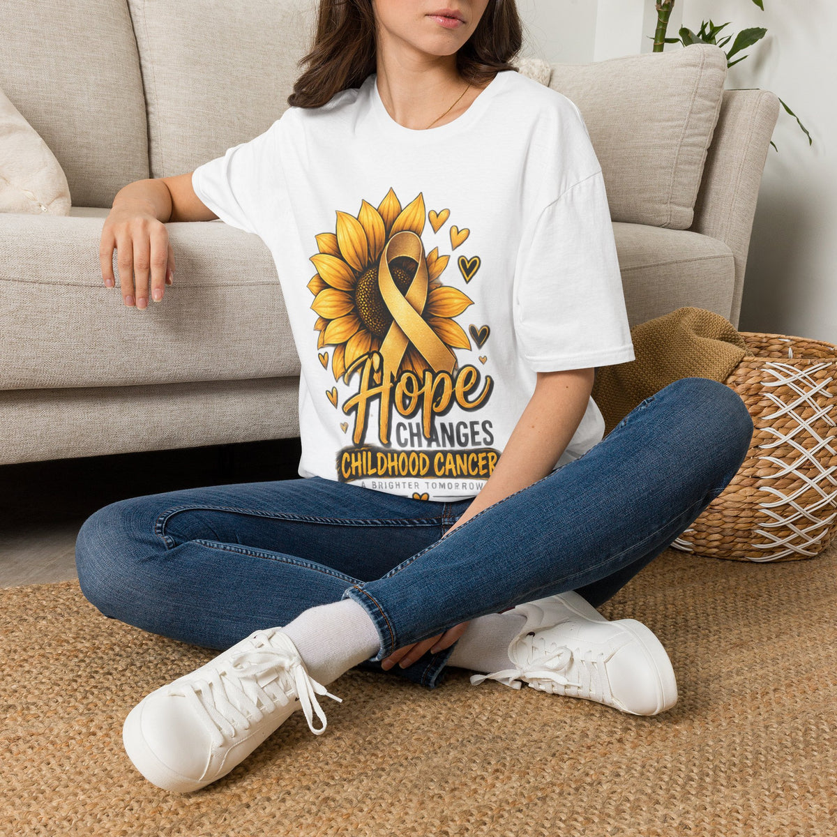 Childhood Cancer Awareness T-Shirt — "Hope Changes Lives" Sunflower Ribbon