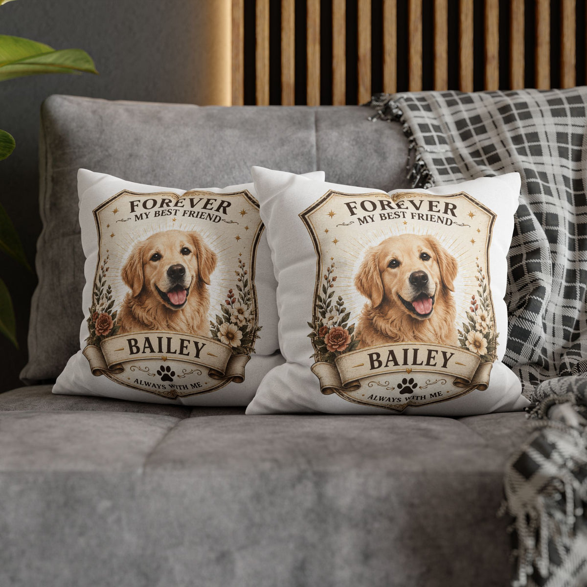 Milo Bailey Dog Dad Mom Forever My Best Friend Personalized Dog Pillowcase — Custom Pet Name Golden Retriever Memorial