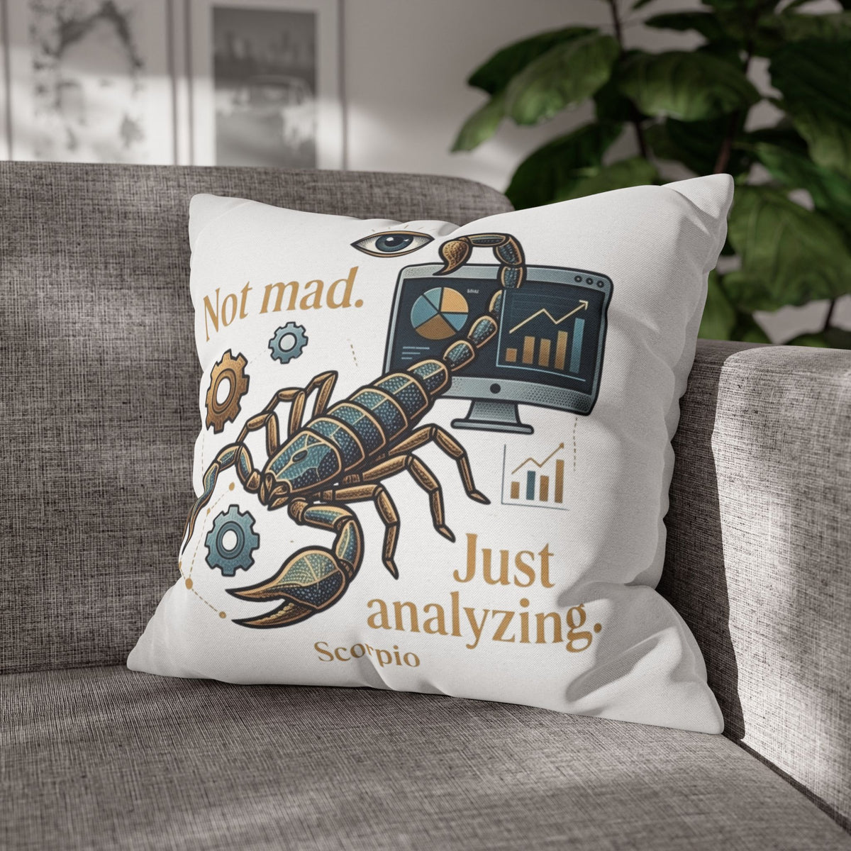 Scorpio Pillowcase - "Not Mad. Just Analyzing." Astrology Scorpion Decorative Pillow