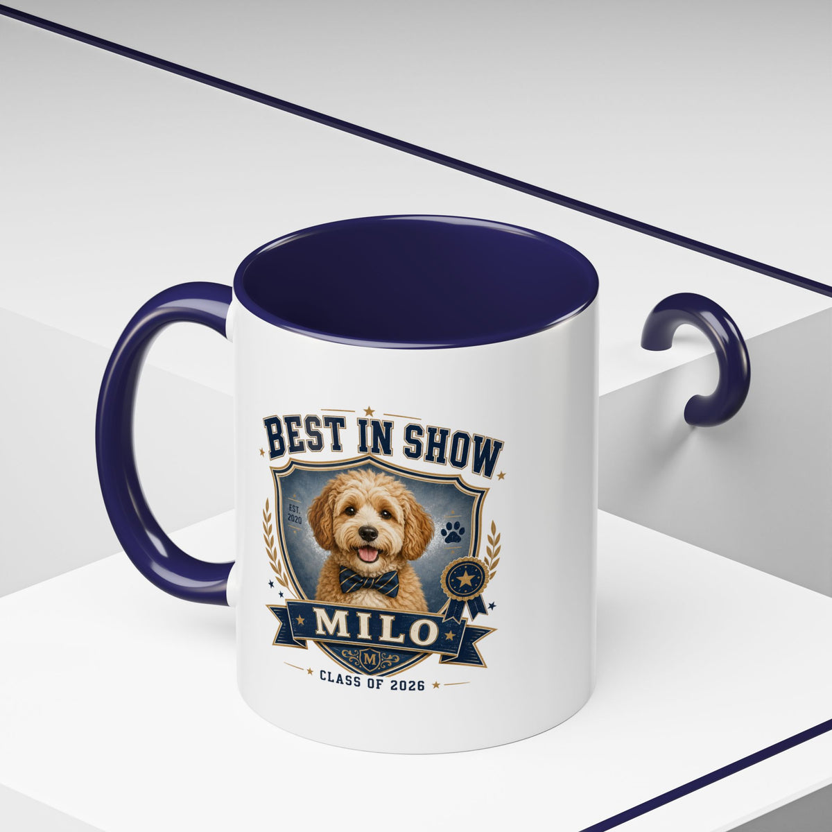 Milo Bailey Dog Dad Mom Best in Show Personalized Dog Coffee Mug — 'Milo' Class of 2026 Accent Mug