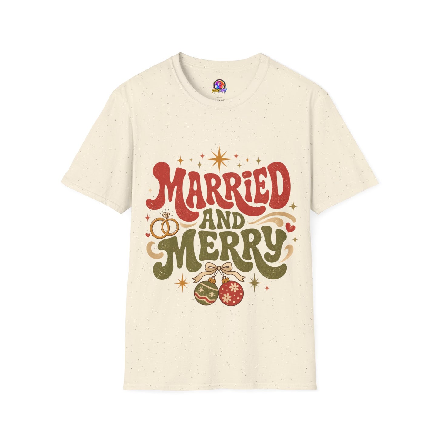 Married and Merry T-Shirt — Retro Holiday Couples Christmas Tee