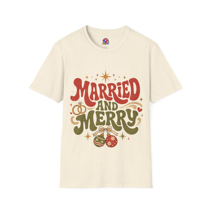 Married and Merry T-Shirt — Retro Holiday Couples Christmas Tee