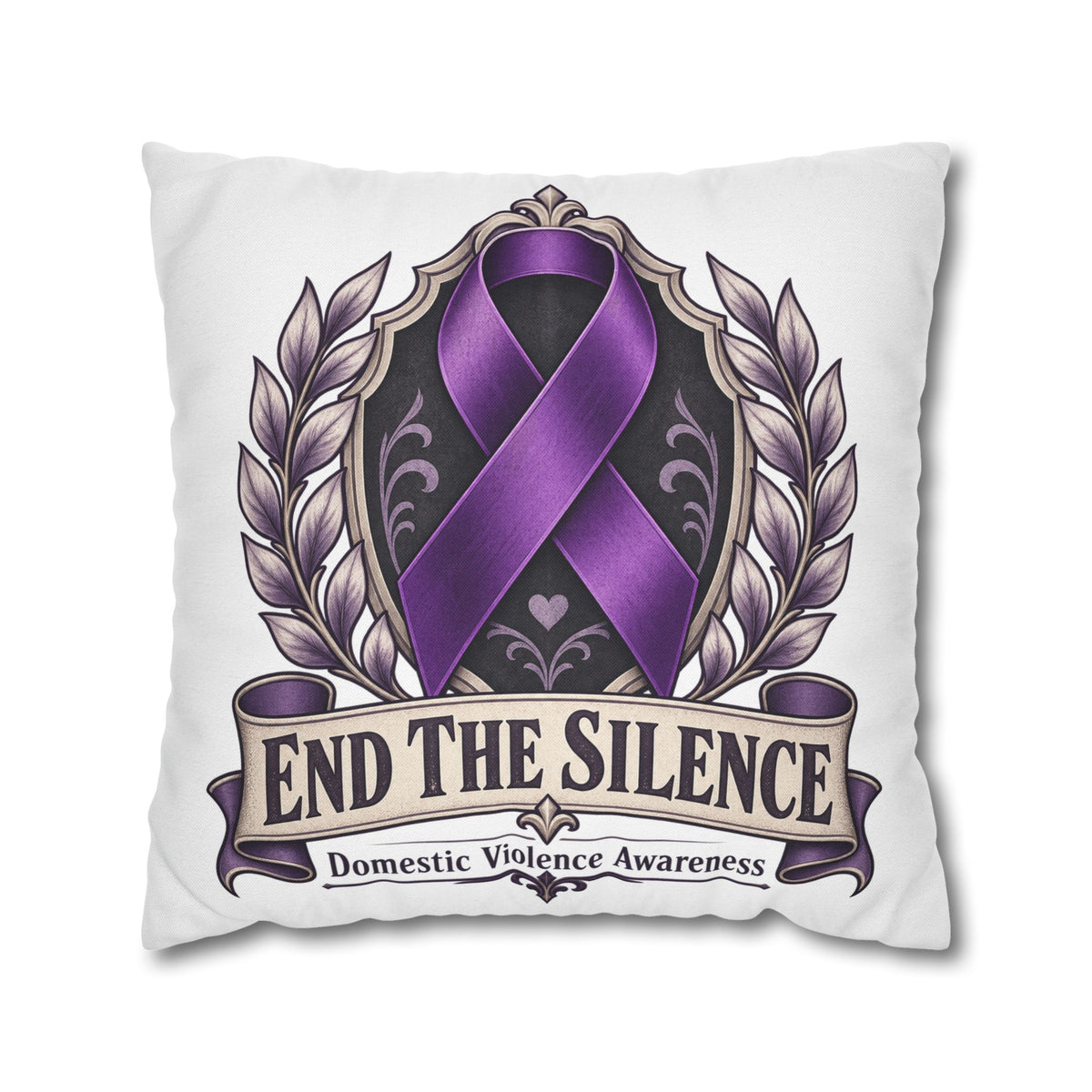 End The Silence Purple Ribbon Pillowcase — Domestic Violence Awareness Throw Pillow