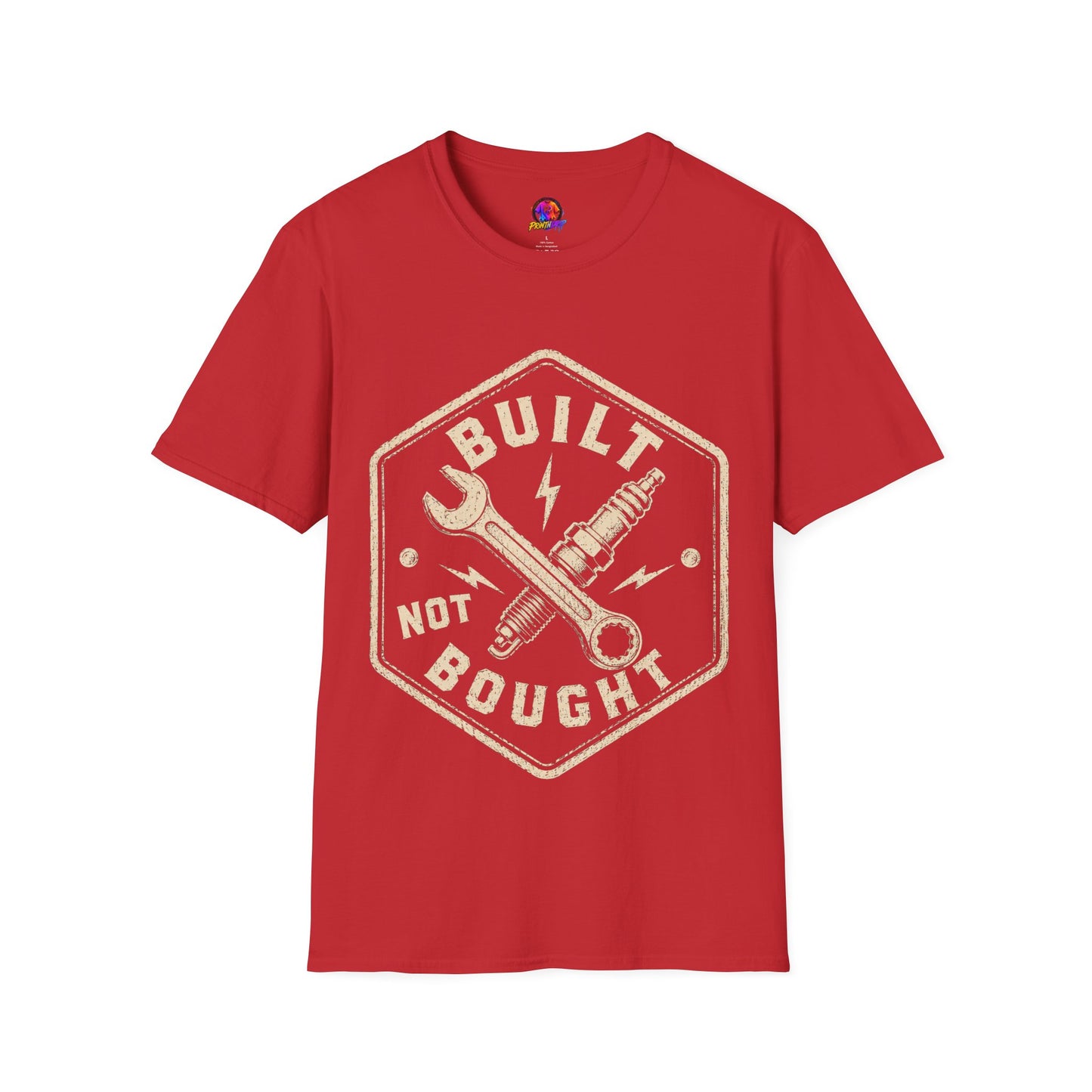 Built Not Bought T-Shirt — Vintage Mechanic Wrench & Spark Plug Tee