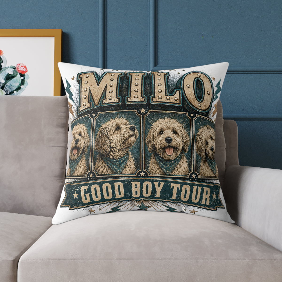 Milo "Good Boy Tour" Square Throw Pillow  Milo Bailey Dog Dad Mom