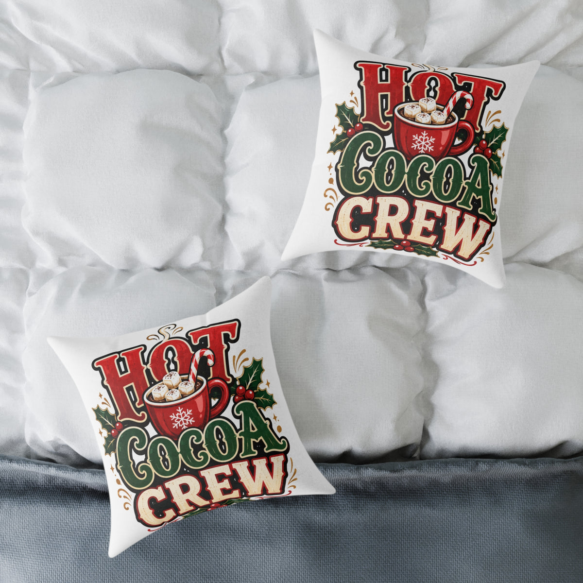 Christmas Hot Cocoa Crew Throw Pillow — Christmas Holiday Decorative Cushion
