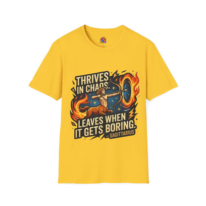 Sagittarius Archer T‑Shirt — "Thrives in Chaos" Zodiac Fire Sign Tee