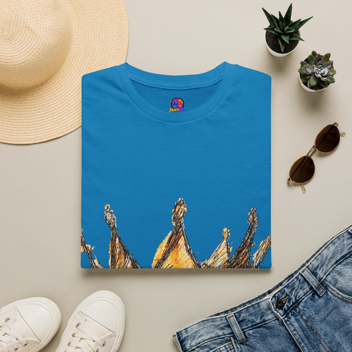 Crowned Sketch T‑Shirt — Hand‑Drawn Gold Crown Graphic Tee