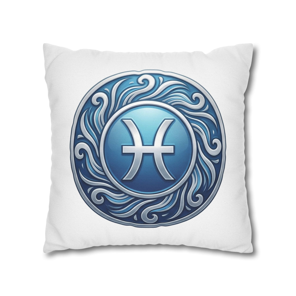 Pisces Zodiac Pillow Cover — Blue Astrological Symbol Decorative Throw Pillowcase