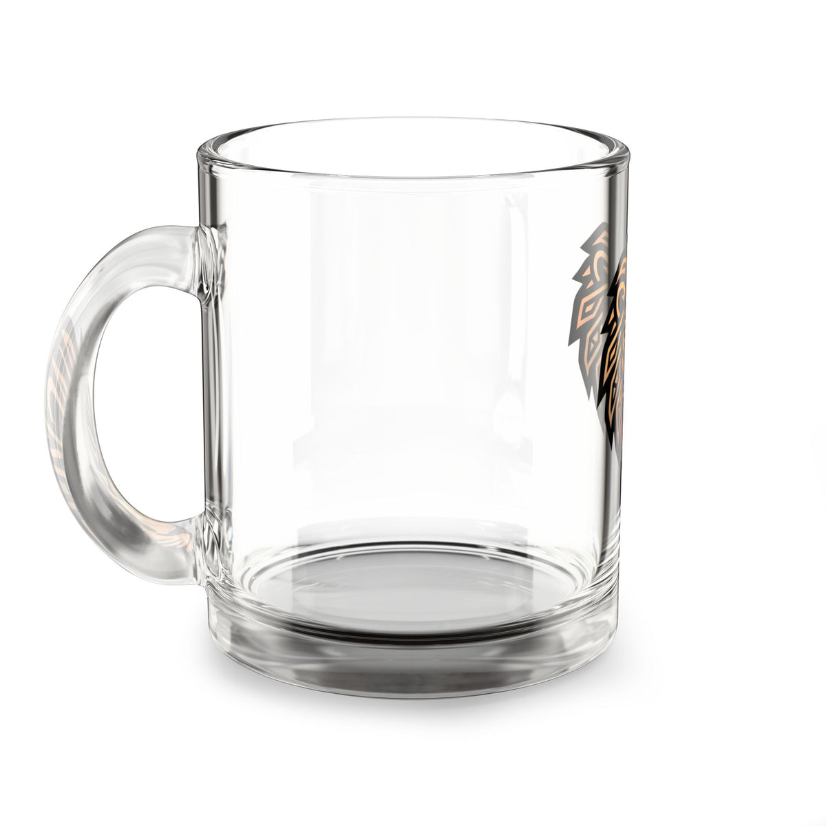 Leo Glass Mug — Geometric Lion Head 10oz Clear Coffee Mug
