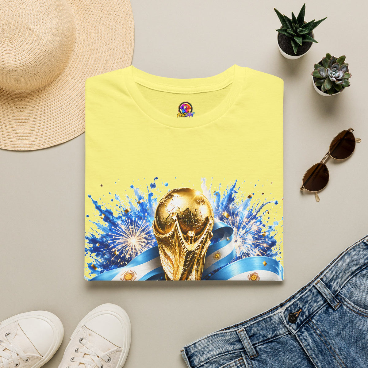 Argentina World Cup Champions T-Shirt — Gold Trophy Celebration Tee