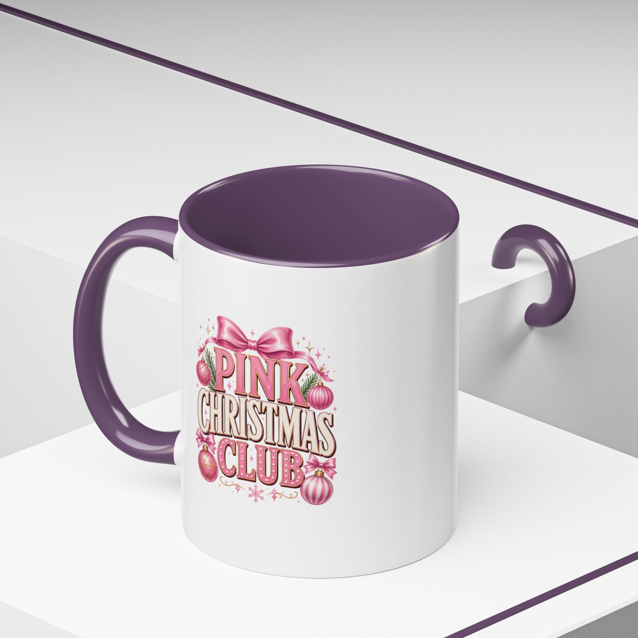 Pink Christmas Club Accent Coffee Mug — Festive Holiday Coffee Cup