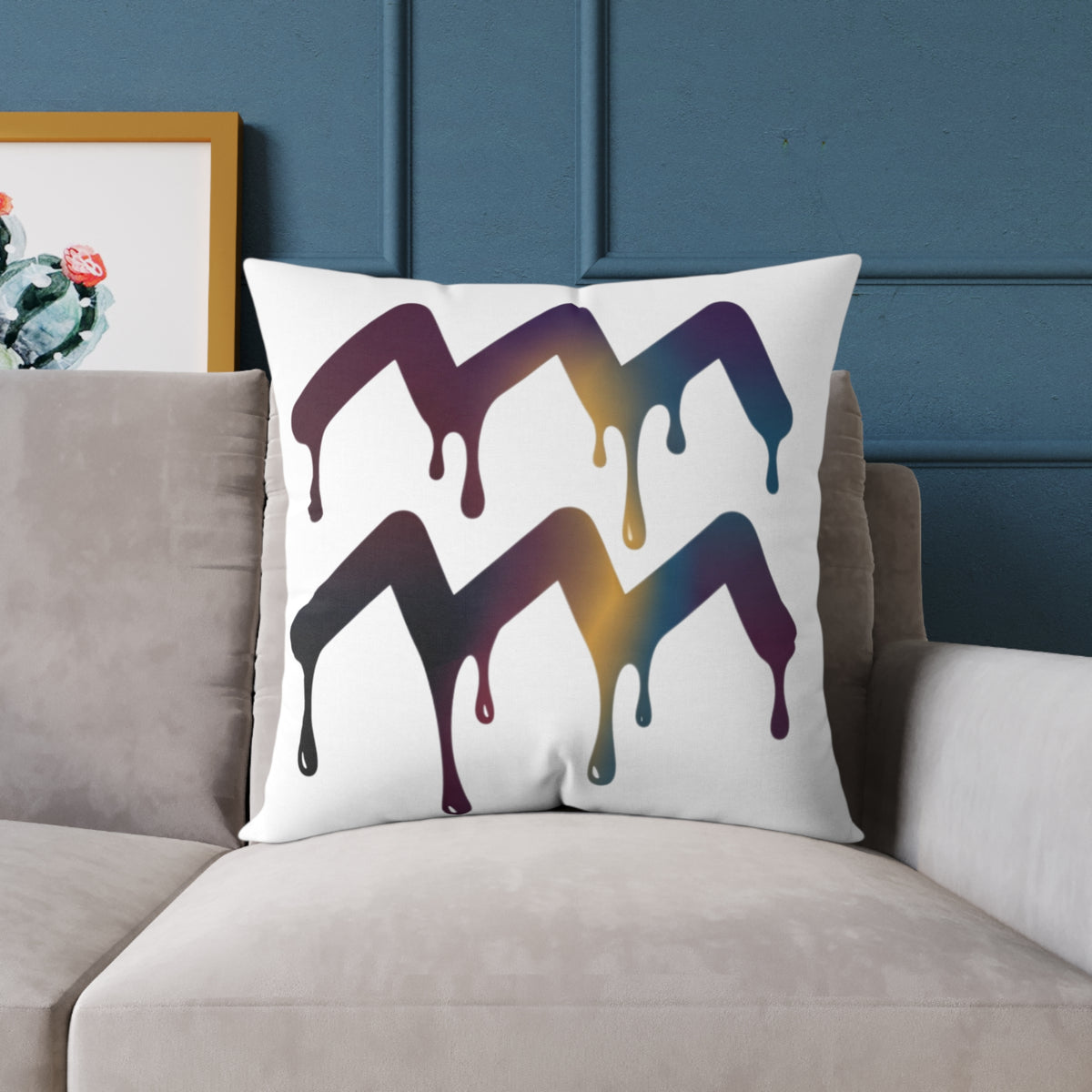 Aquarius Zodiac Dripping Rainbow Chevron Pillow — Colorful Geometric Throw Pillow