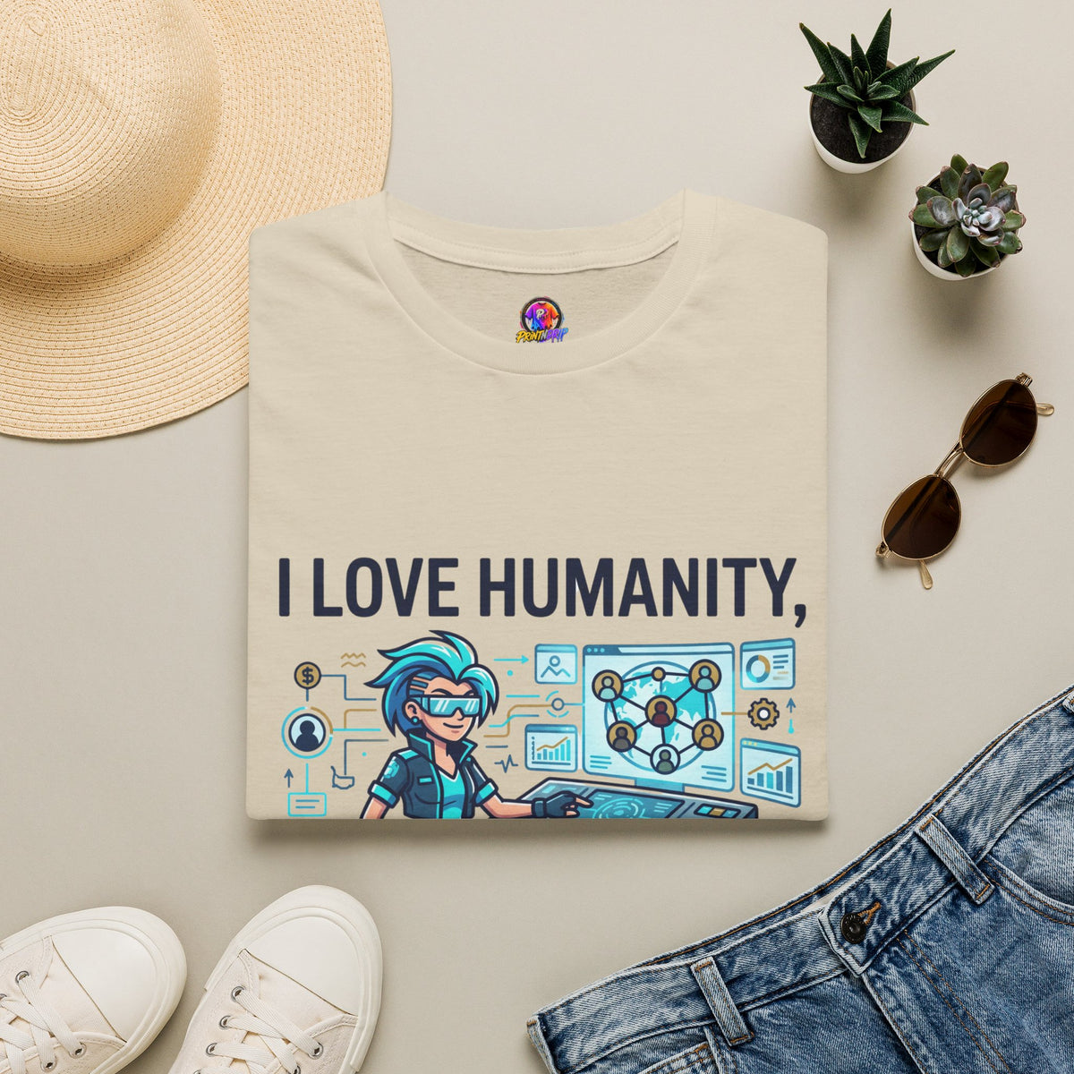 I Love Humanity, But Humans Are Exhausting - Funny Sci‑Fi T‑Shirt