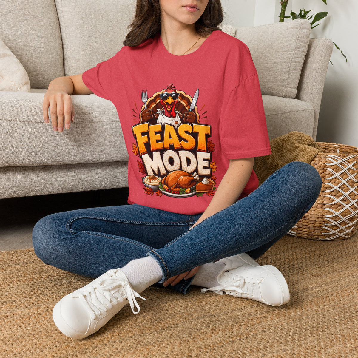 Thanksgiving T-Shirt Feast Mode T-Shirt — Funny Thanksgiving Turkey Graphic Tee
