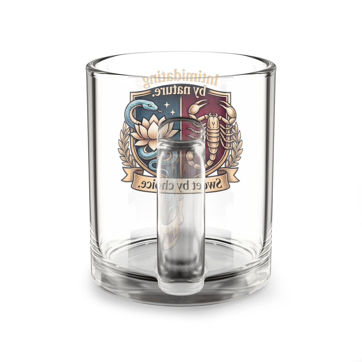 Scorpion Glass Mug  Scorpio Crest Glass Mug — "Intriguing by nature. Sweet by choice." 10oz