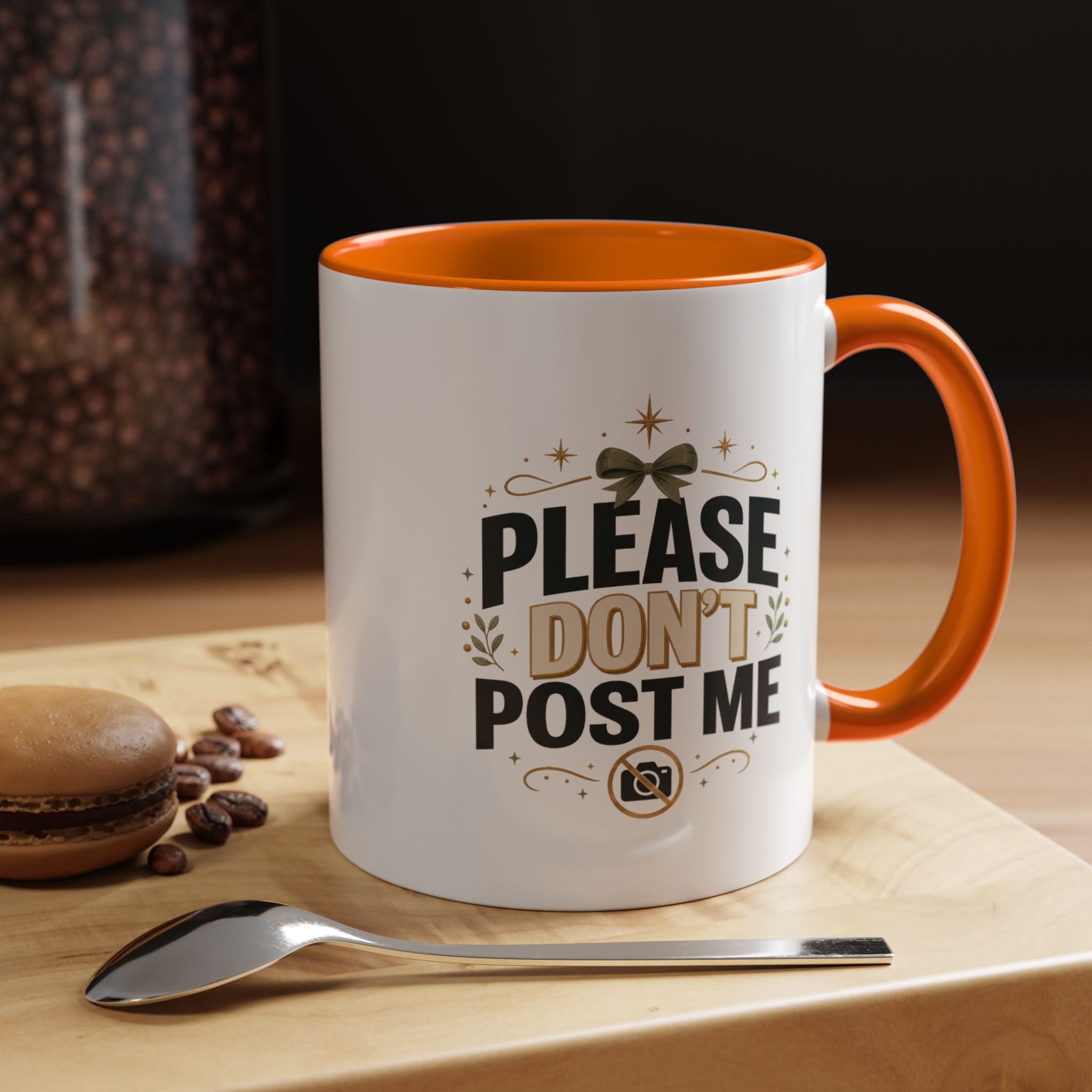 Christmas Please Don't Post Me Accent Coffee Mug — Funny Privacy Camera Gift