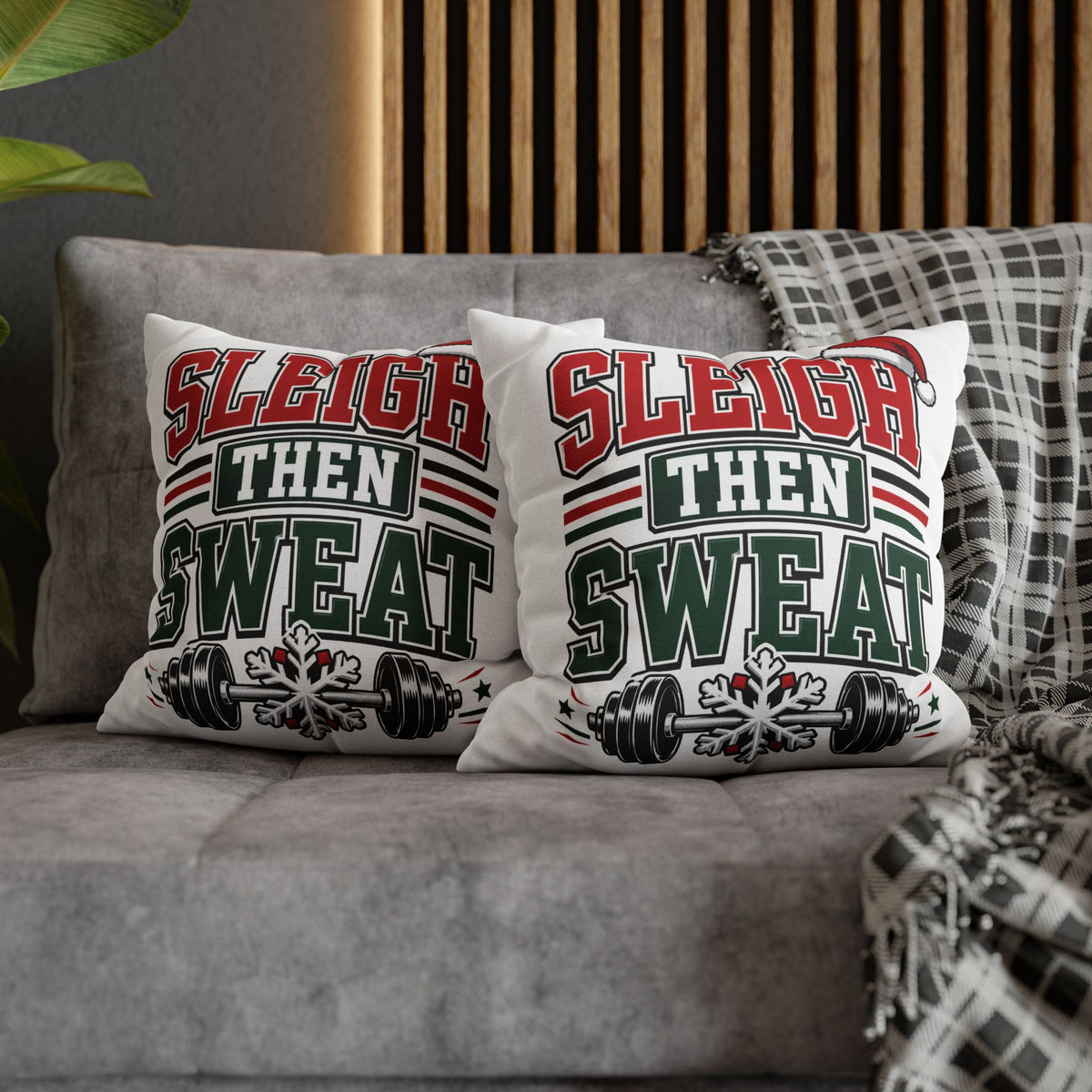 Sleigh Then Sweat Holiday Gym Pillowcase Modern Day Christmas