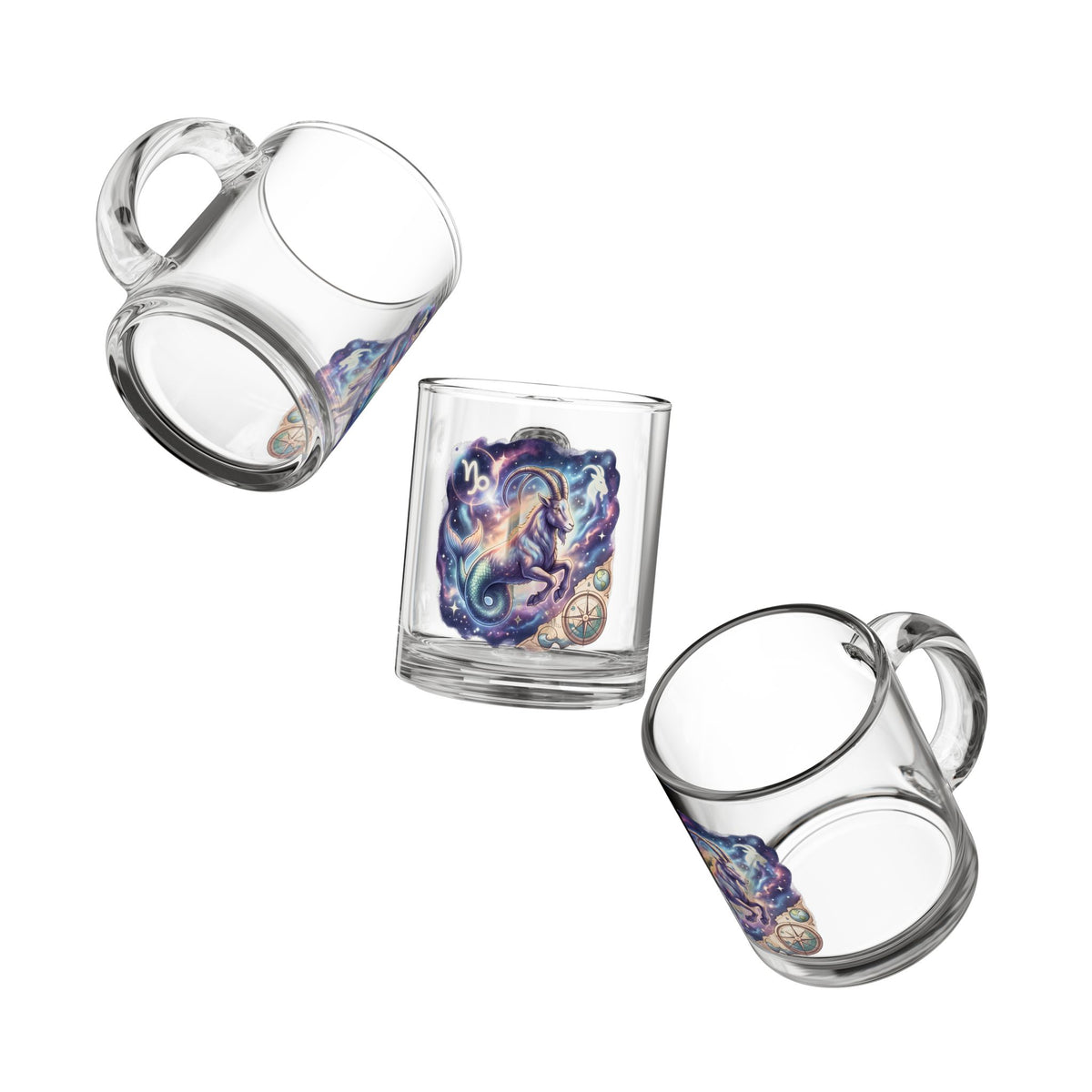 Capricorn Zodiac Glass Mug — 10oz Celestial Goat Astrology Coffee Cup