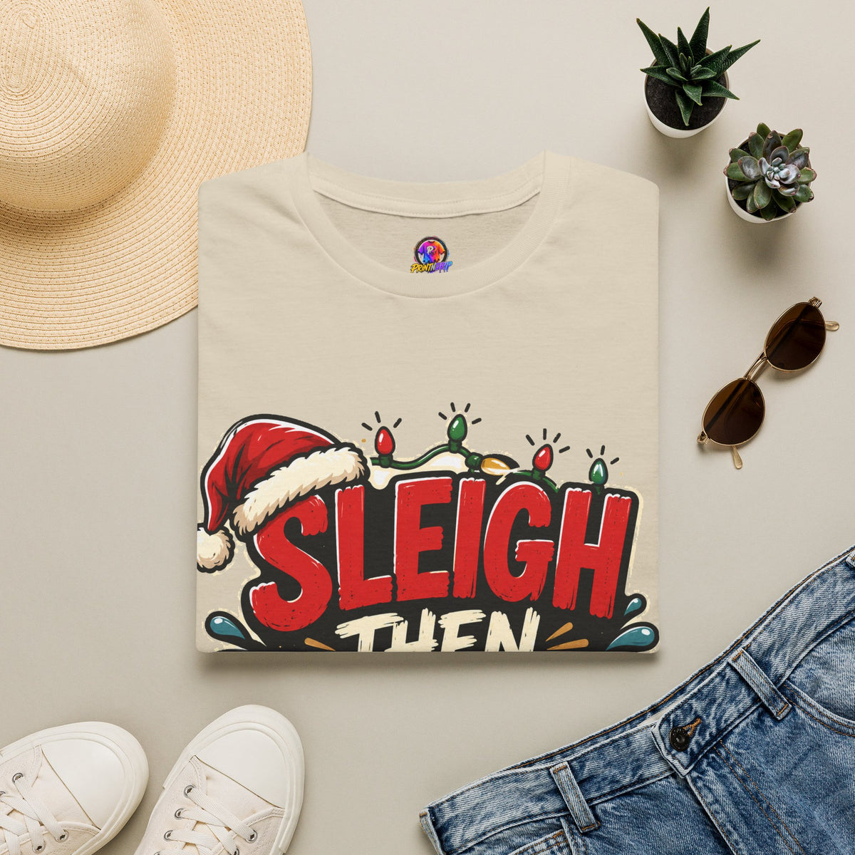 Sleigh Then Sweat T-Shirt — Funny Christmas Gym Holiday Tee