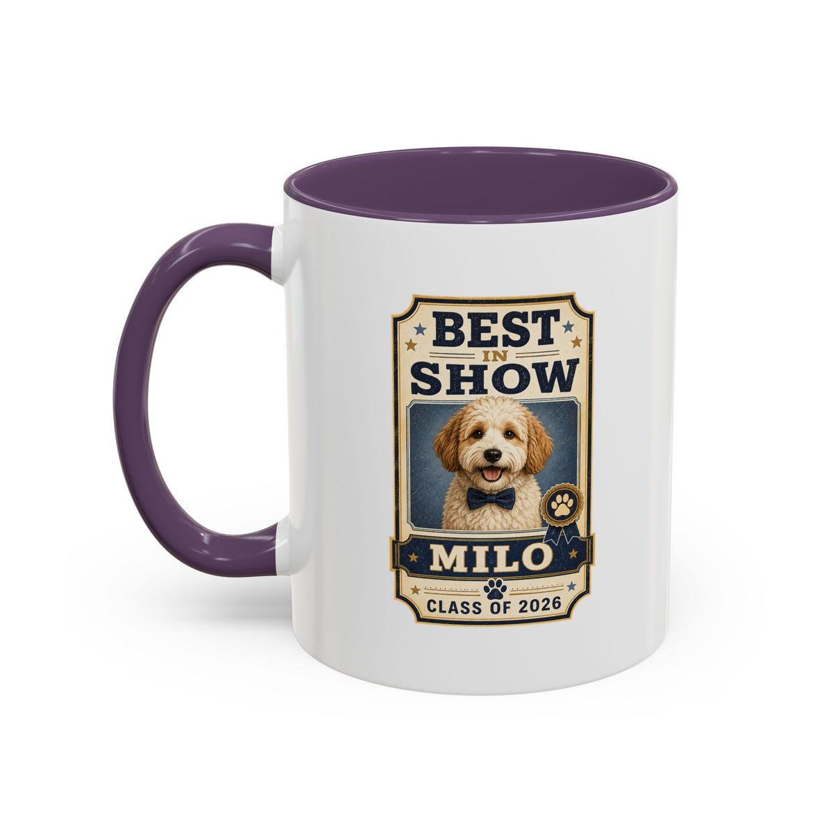 Milo Bailey Dog Dad Mom Best in Show Personalized Dog Photo Coffee Mug — Custom Pet Name (e.g., Milo) — Class of 2026 Accent Mug