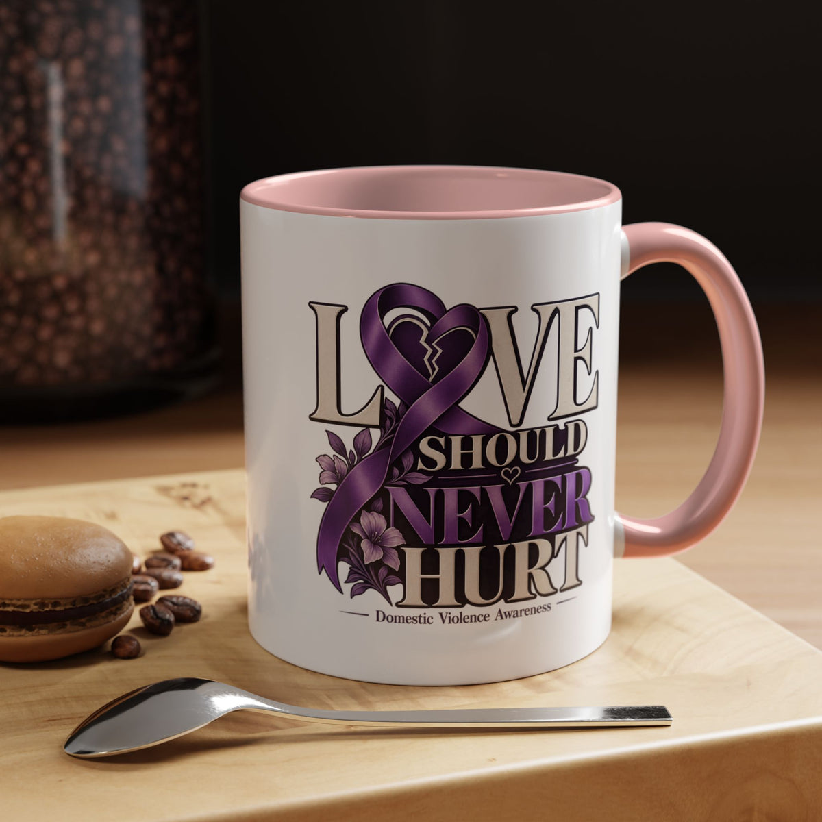 Domestic Violence Awareness Accent Coffee Mug – "Love Should Never Hurt" (11/15oz)