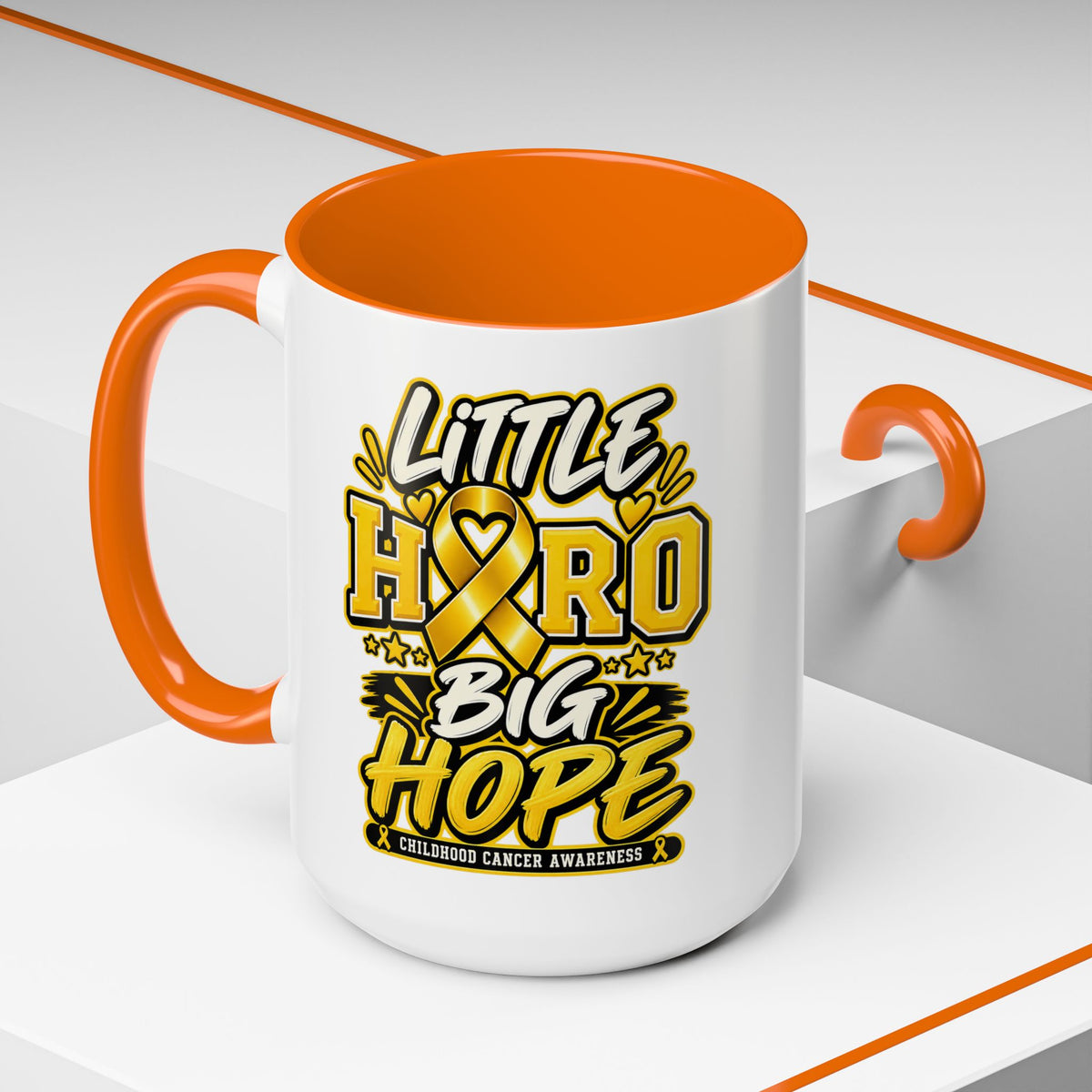 Little Hero Big Hope Coffee Mug — Childhood Cancer Awareness Accent Mug (11/15 oz)