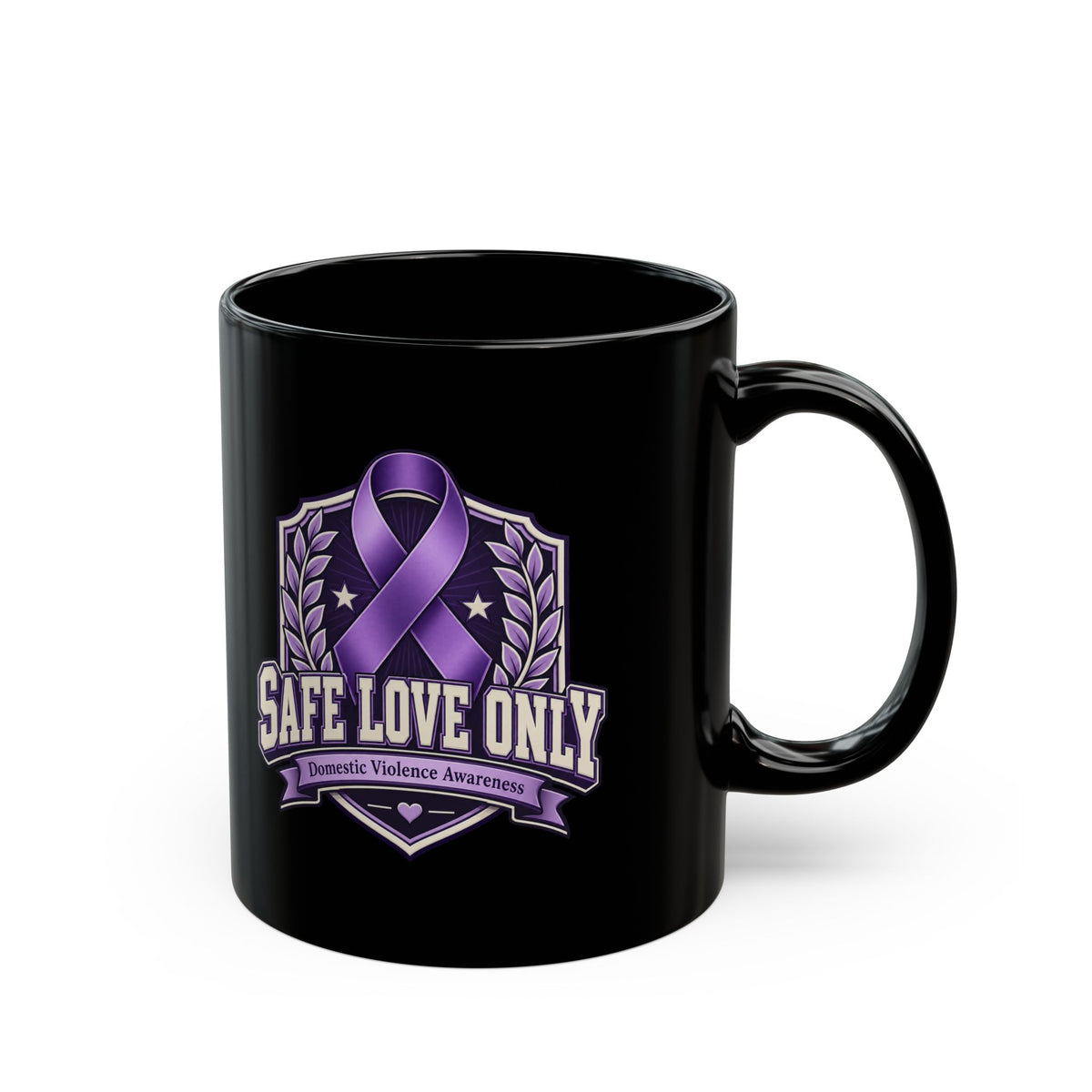Safe Love Only Mug — Domestic Violence Awareness Purple Ribbon Coffee Cup