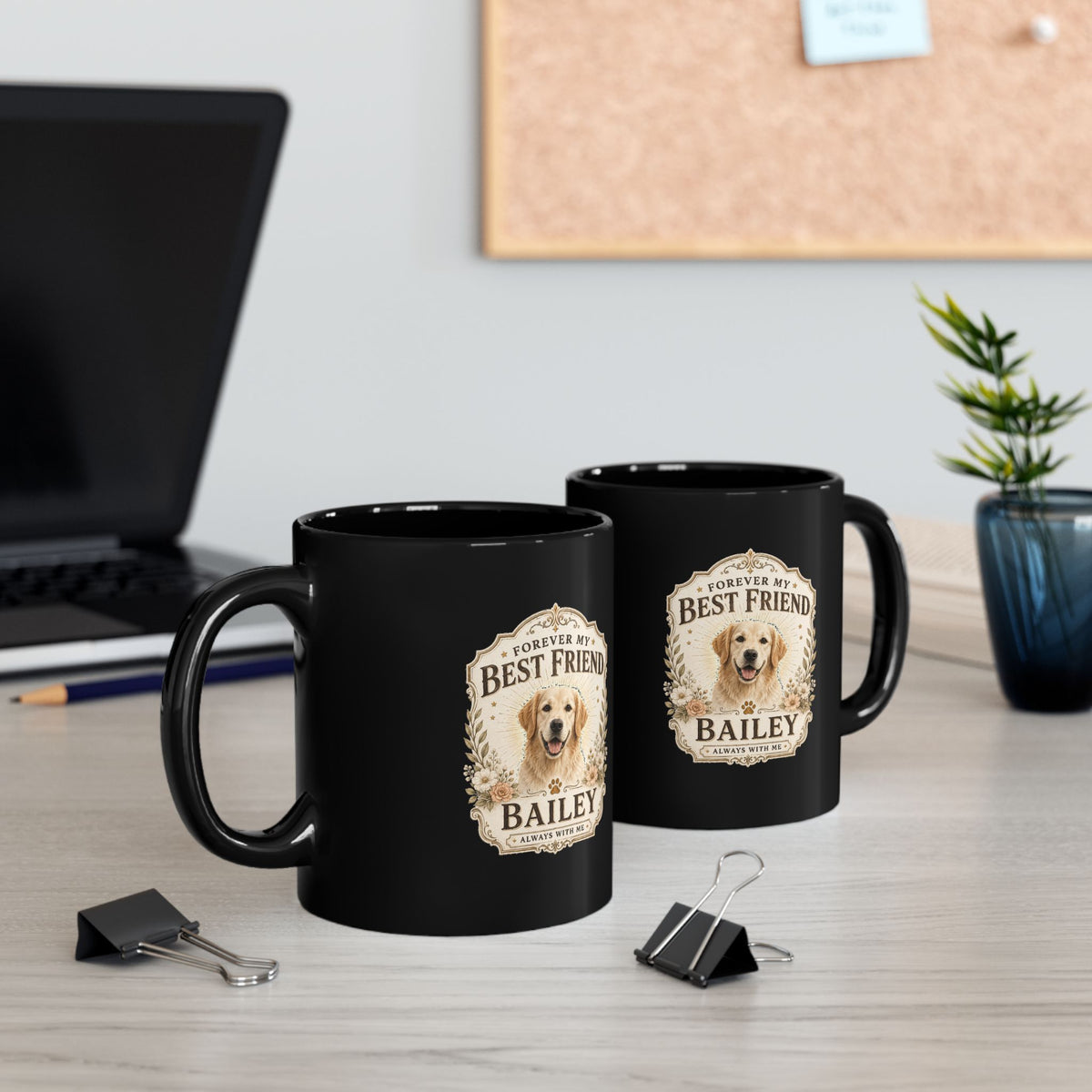 Milo Bailey Dog Dad Mom Dog Lover Black Mug — "Forever My Best Friend" Personalized Golden Retriever Coffee Cup