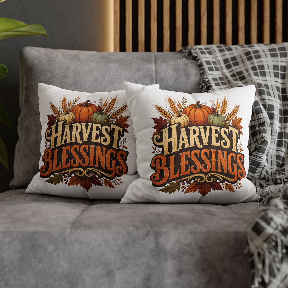 Thanksgiving Harvest Blessings Throw Pillowcase — Autumn Pumpkin Fall Decor