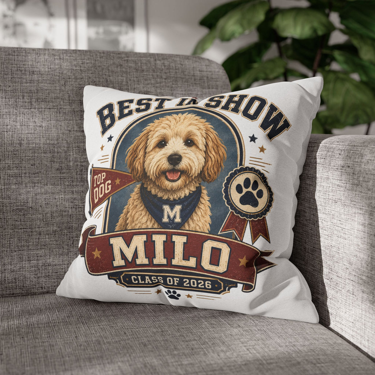 Best in Show Personalized Dog Pillowcase — Custom Name Milo, Class of 2026 Pet Decor Milo Bailey Dog Dad Mom